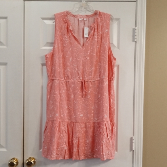 Gap Boho Floral Coral And White Sleeveless Peasant Tiered Dress Size 2X NWT - Picture 2 of 5